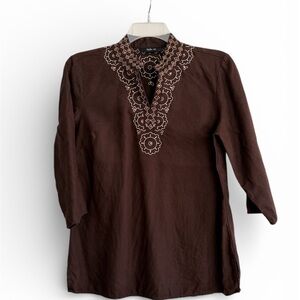 Style & Co. Brown Boho Embroidered Tunic